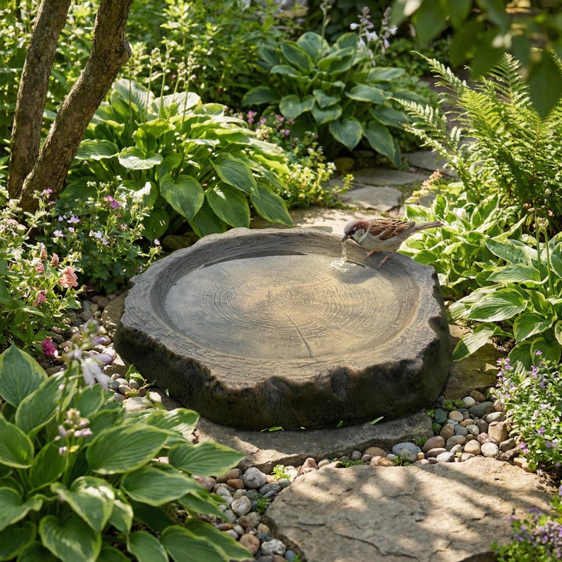 Bird Feeder and Bird bath, Unique Log Style Fairy Garden & Outdoor Patio Decor Gift image 6