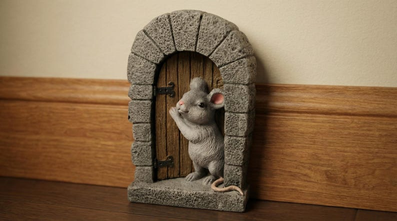 Mouse Door Statue, Charming Whimsical Decor for Home Entryway, Perfect Housewarming or Garden Gift, Concrete mouse decoration afbeelding 1