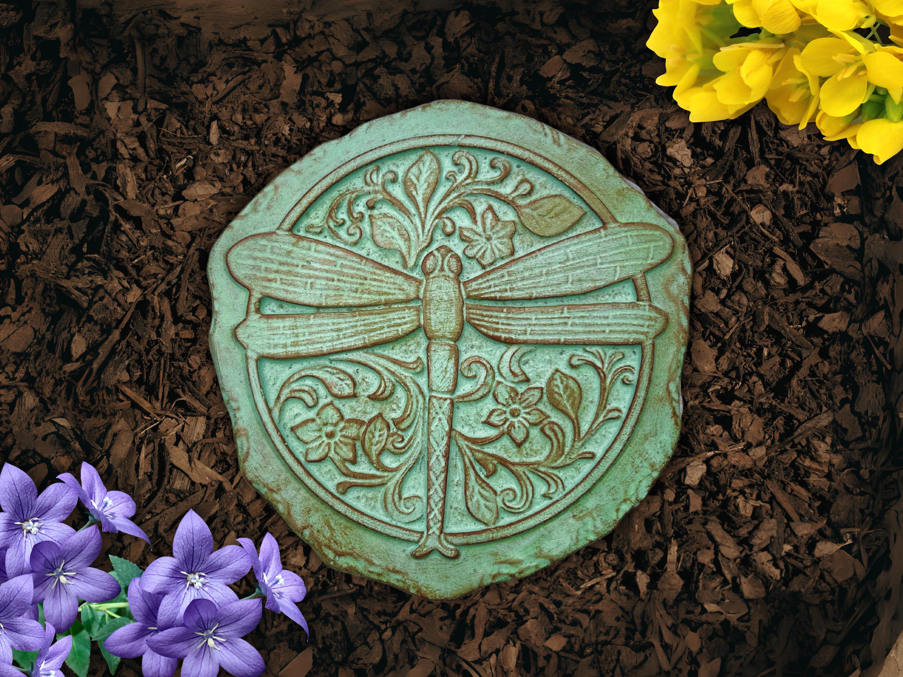 Antique Copper Dragonfly Stepping Stone for garden gift for new home gift fairy garden decor