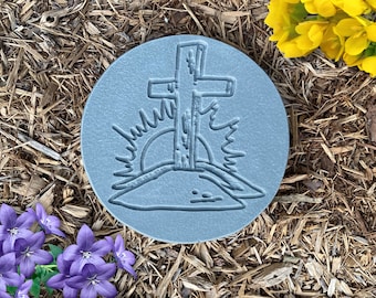 Concrete Cross Stepping Stone: Religious Garden Decor (10x10x2)