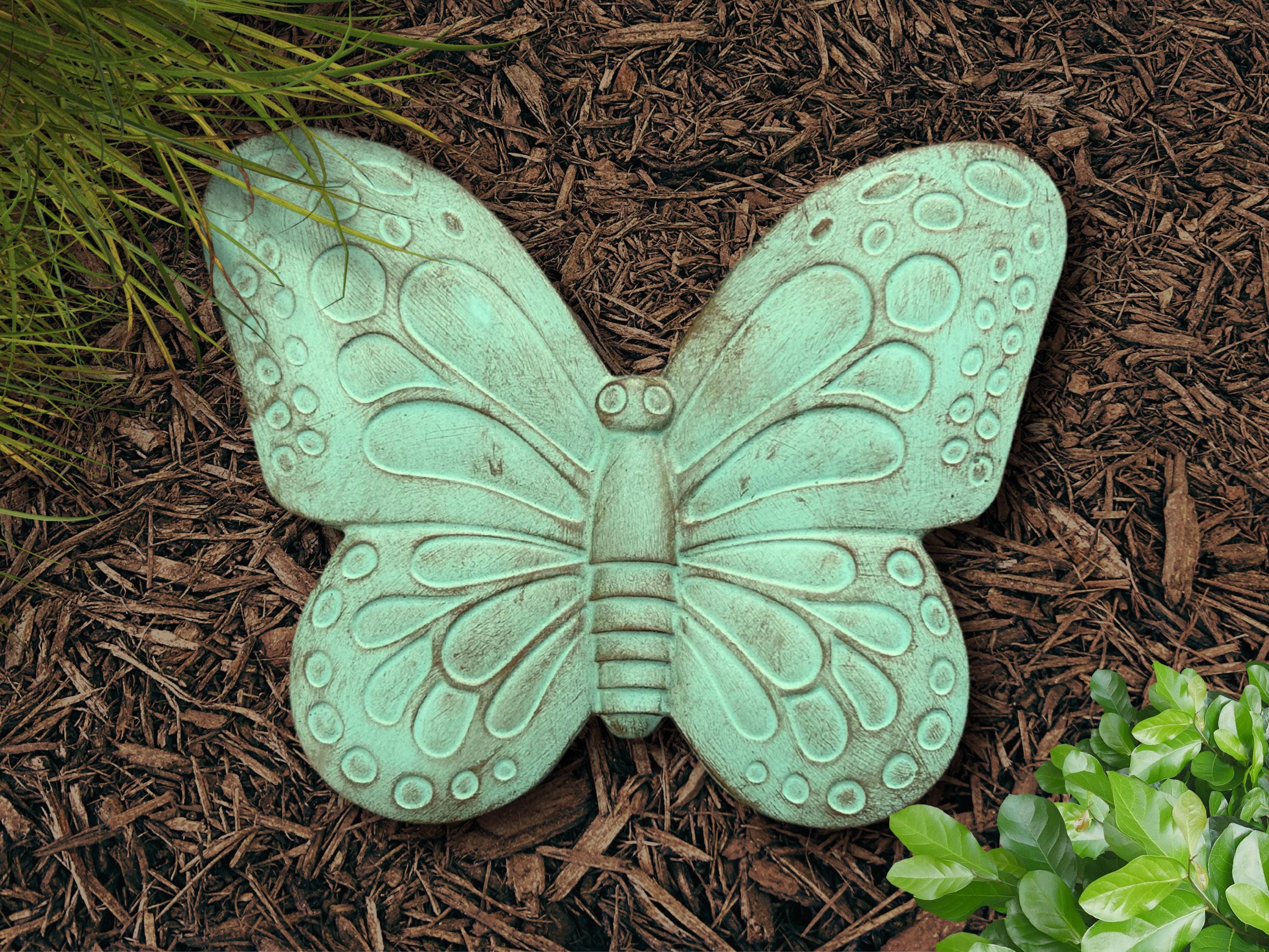 Butterfly Stepping Stone Garden Ornament & Bird/Insect Drinker - Stone Made In UK