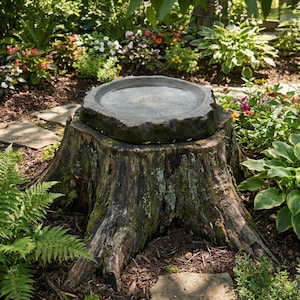 Bird Feeder and Bird bath, Unique Log Style Fairy Garden & Outdoor Patio Decor Gift image 2