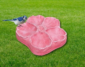 Pink Flower Bird Bath Statue: Concrete Garden Water Dish