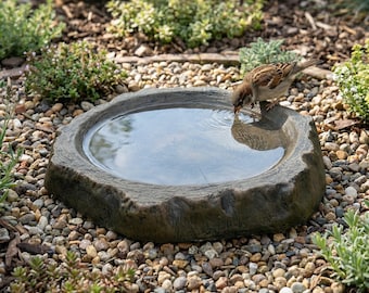 Bird Feeder and Birdbath, Unique Log Style Fairy Garden & Outdoor Patio Decor Gift