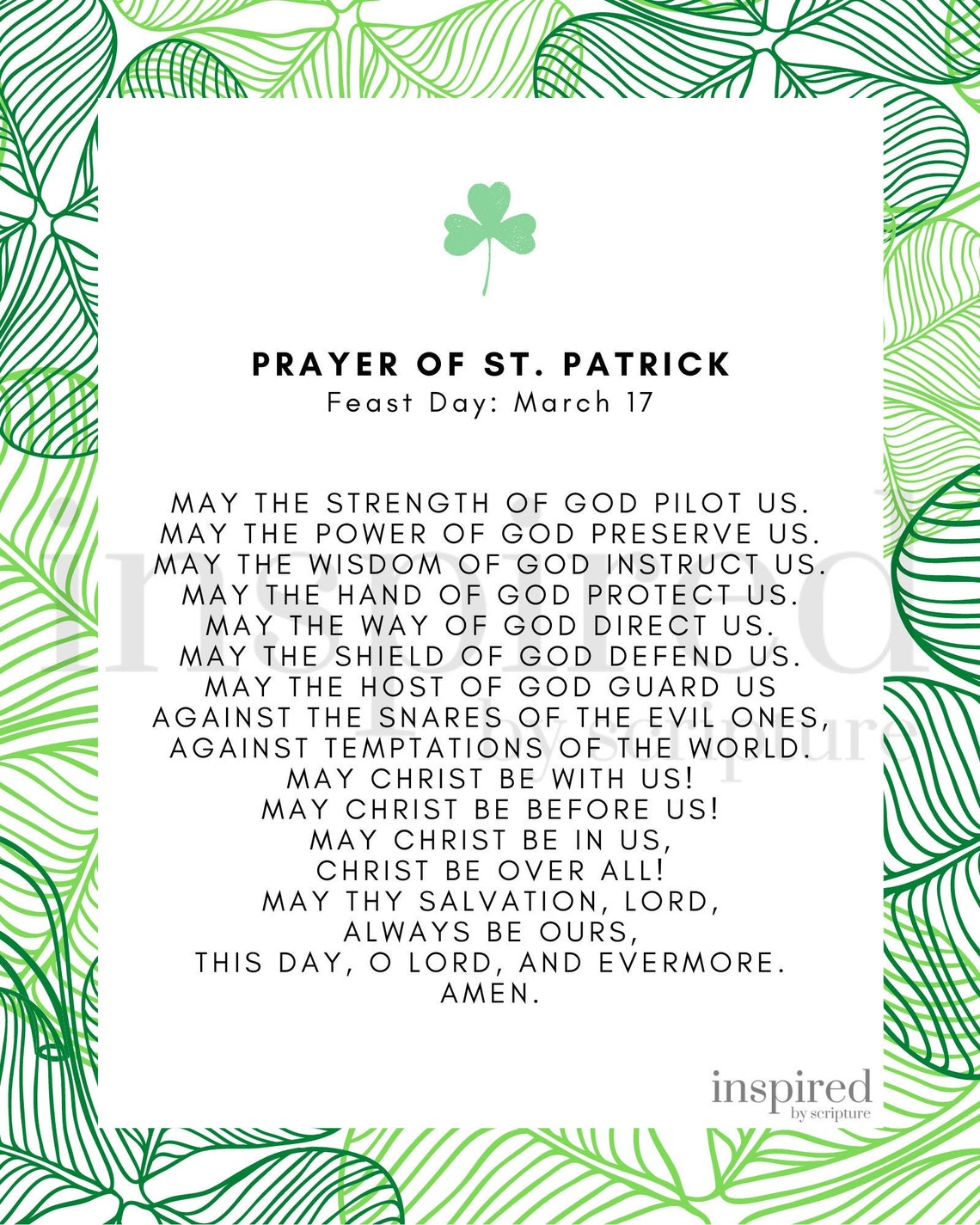 St. Patrick Prayer Catholic Prayer Instant Download Bible | Etsy