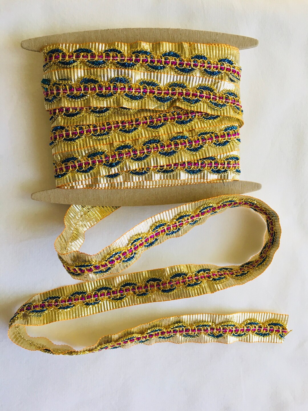 Gold Rib Trim Vintage Gold Ribbon/gold, Blue, Fuchsia Trim/golden Trim/craft Trim ...