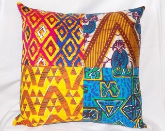 African print pillow, Patchwork African pillow, pillow, African pillow, gold African pillow, quilted pillow,  African patchwork pillow