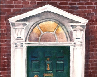 Watercolor Dublin Door, Architectural Art, Green Door Art, Home Decor, Home Office, Man Cave Art Decor, Dublin Ireland Art, dublin painting