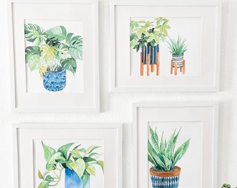 Instant gallery wall, watercolor house plant print set of 4