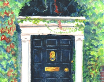 Watercolor Dublin Door, Black Door, Architecture Art Prints