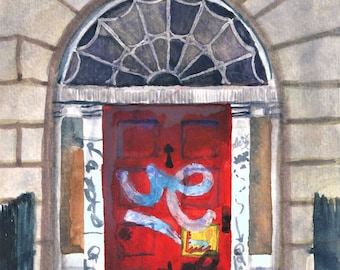 Watercolor Dublin Door, Red Graffiti Art, Architecture Prints