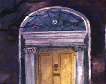 Watercolor Dublin Door Print: Yellow Georgian Architecture Art