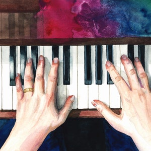 Peinture à l'aquarelle des mains du joueur de piano, art du piano, cadeau de musicien, The Power of Music image 1