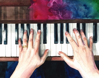 Piano Player's Hands Watercolor Painting, piano art, musician gift, The Power of Music