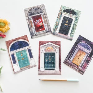 Watercolor Doors Set of 5, Dublin Doors Architecture Art, Colorful Doors Gallery Wall