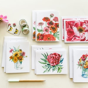 Conjunto de 10 cartões de visita, lindos cartões florais em aquarela, cartões comemorativos em branco