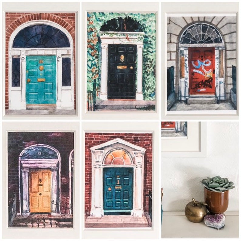 Watercolor Doors Set of 5 Dublin Doors Architecture Art Etsy