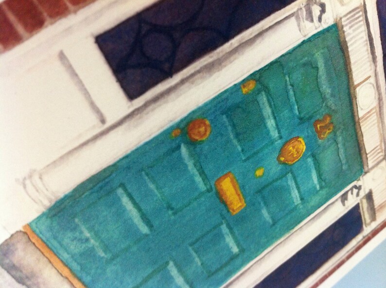 May include: A teal blue door with a brass door knocker and a brass letterbox. The door has the number "13" on it.