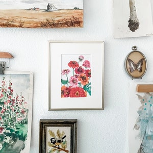 Aquarel zinnias bloemenprint, bloemschilderen, botanische kunst afbeelding 7