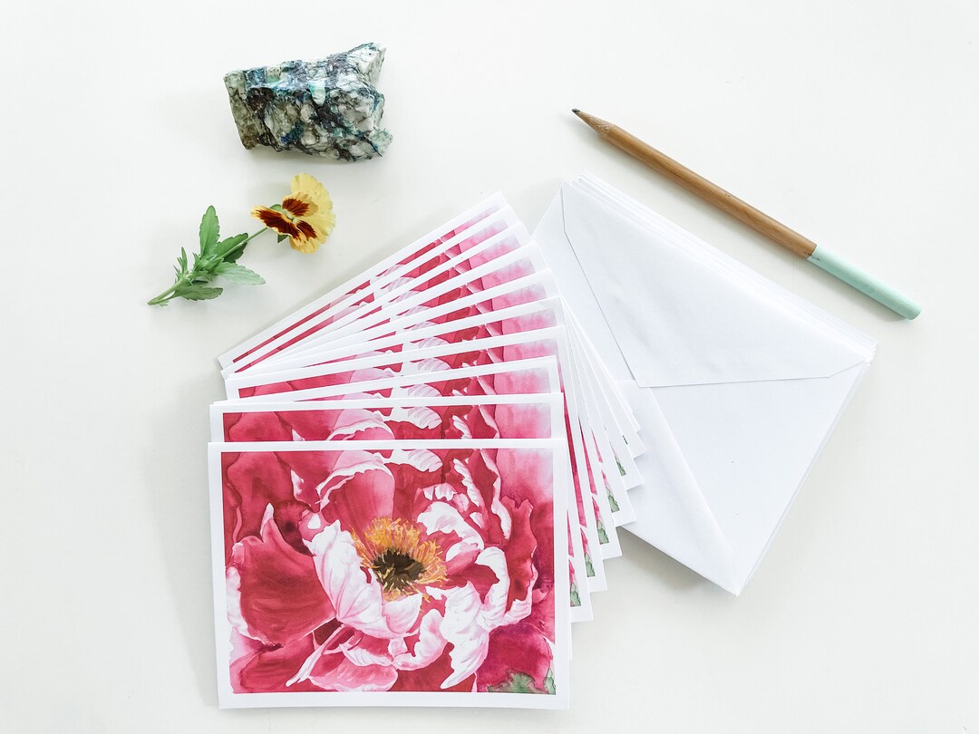 Notecard Set of 10, Big Pink Peony Art Cards, Blank Greeting Cards - Etsy
