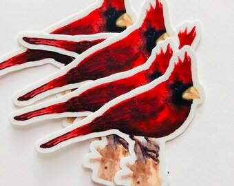Adesivo uccello cardinale, decalcomania in vinile acquerello uccello rosso