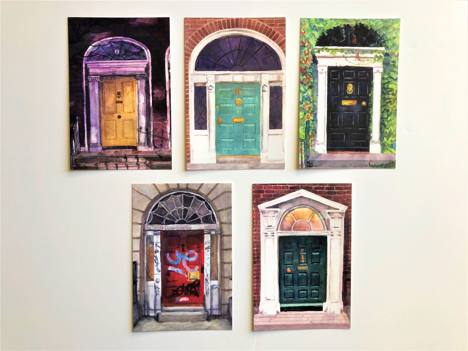 Watercolor Doors Set of 5 Dublin Doors Architecture Art Etsy