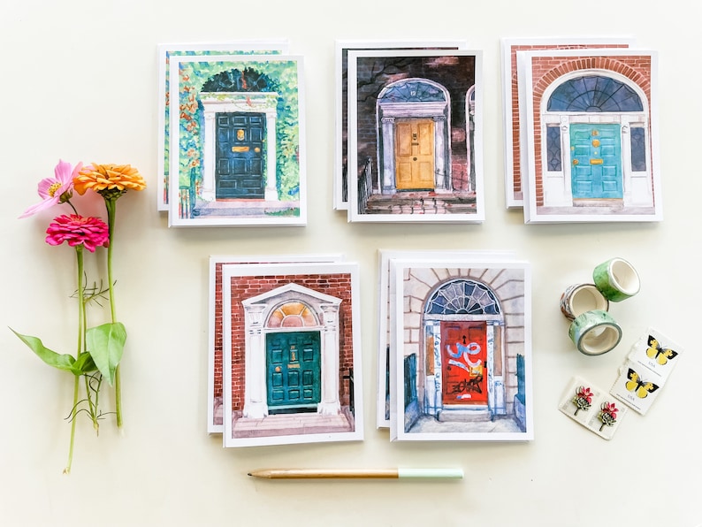 Dublin Doors Watercolor Notecard Set: Georgian Architecture Cards image 1