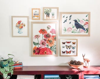 Póster de flores de zinnia en acuarela, impresiones artísticas para pared
