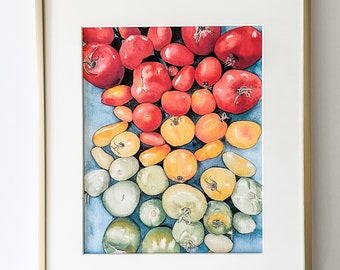 Tomato Rainbow Watercolor, Kitchen Art Watercolor Painting Print, colorful Decor