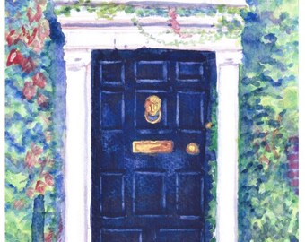 Watercolor Dublin Door, Black Door Art, Architecture Art, Eclectic Home Decor, Home Office, Man Cave Art Decor, Dublin Ireland Art, boho art