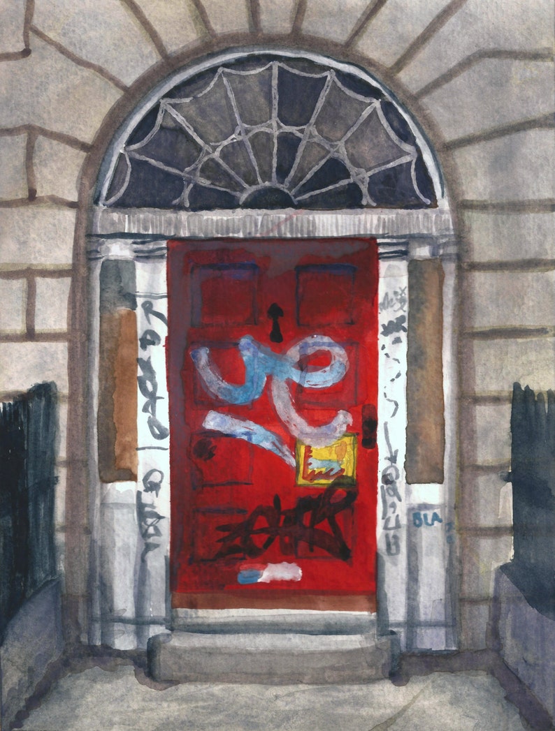 Watercolor Dublin Door Print Red Door Painting architectural Etsy