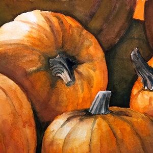 Pintura em aquarela de abóbora, estampas de outono