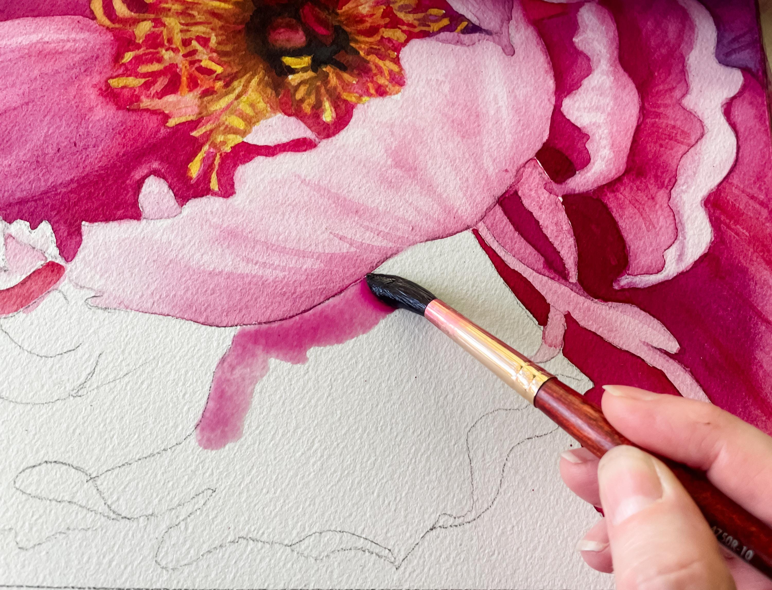 Watercolor Painting Tutorial Big Pink Peony: Step-by-step PDF Art Class ...