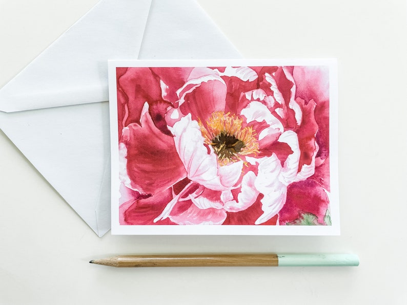 Notecard Set of 10, Big Pink Peony Art Cards, Blank Greeting Cards - Etsy