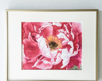 Pink Peony Watercolor Painting Print