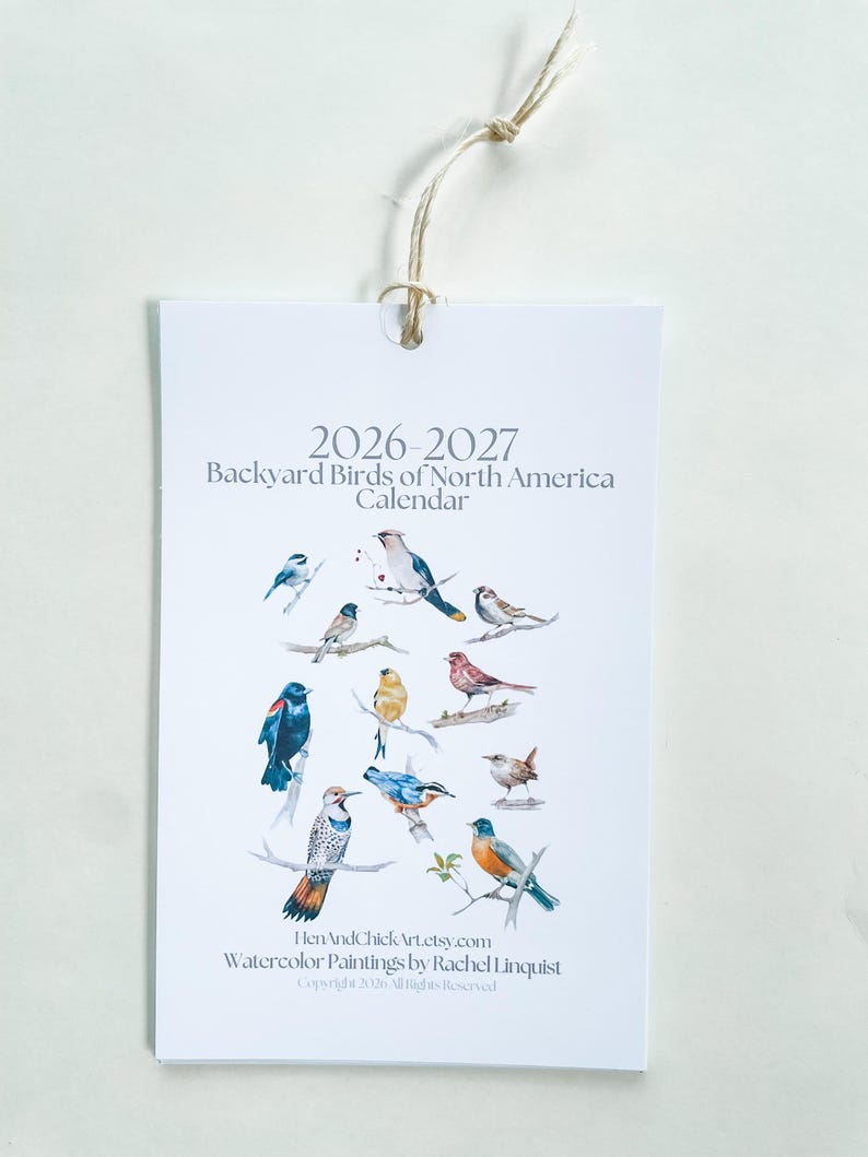 Calendario 2026-2027 con uccelli ad acquerello, formato verticale 5,5 x 8,5 pollici. immagine 14