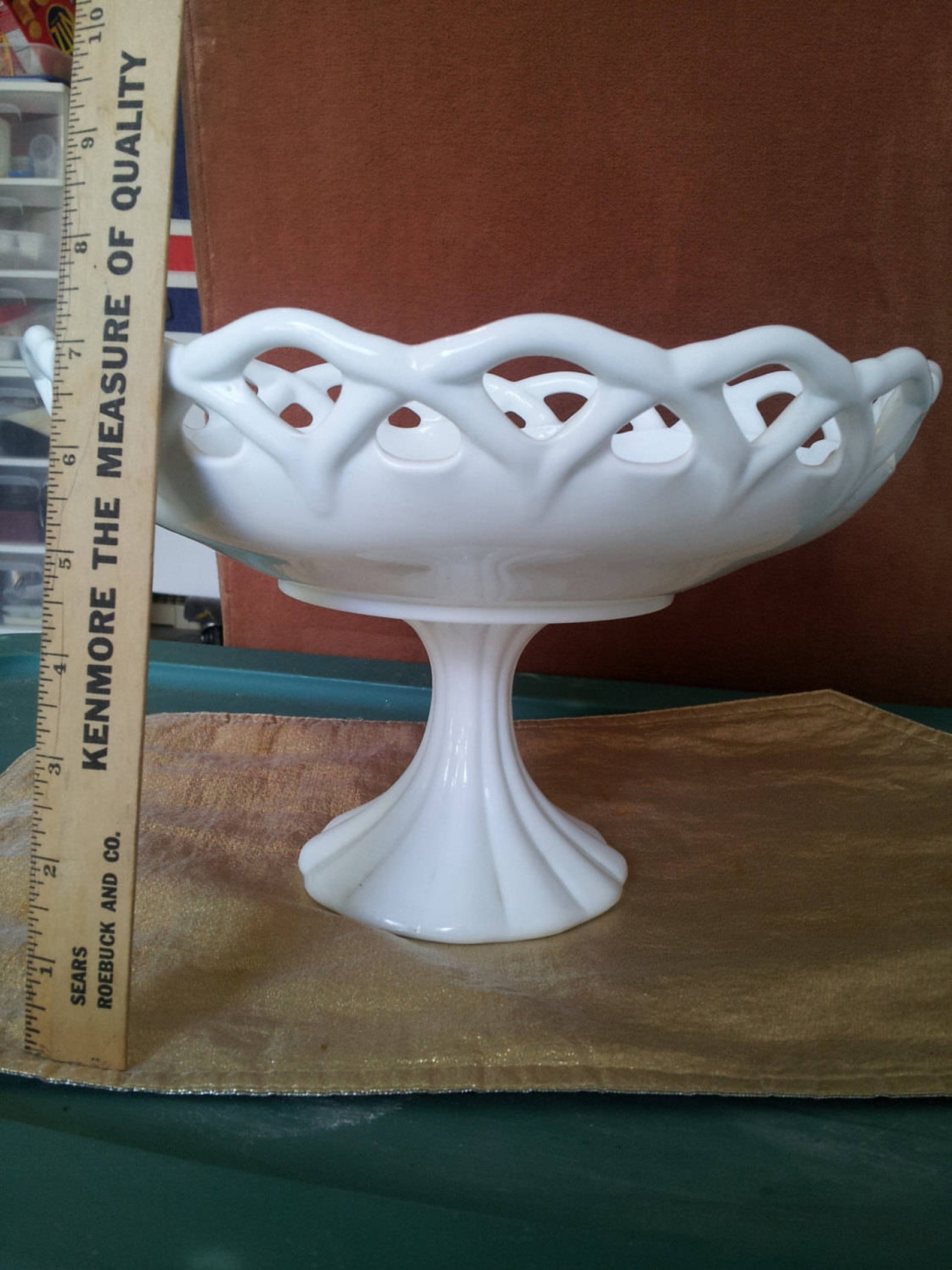 Milk Glass Laceedge Pedestal Bowl Etsy