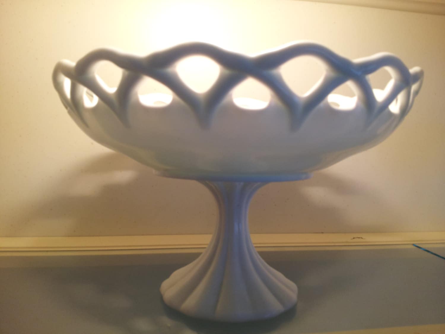 Milk Glass Laceedge Pedestal Bowl Etsy