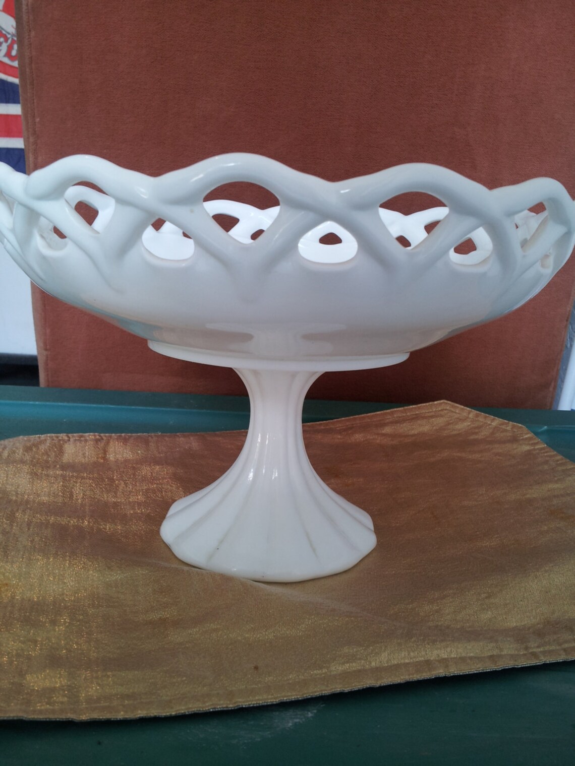 Milk Glass Laceedge Pedestal Bowl Etsy