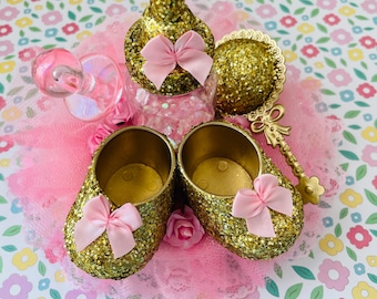 Baby Shower Centerpiece, Baby Centerpiece, Gold and Pink Cake Centerpiece