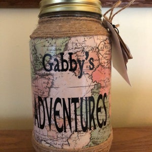 Adventure fund Jar, Memory Jar, Adventure Stash, Globe Jar, Money Jar, Treasure Jar, Savings Jar, Travel Fund, Travel Stash,
