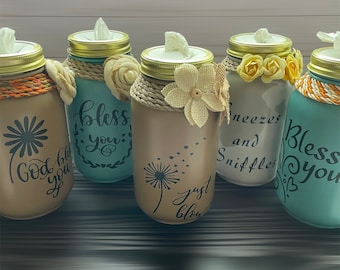 Mason Jar Tissue Holder, Tissue Jar Holder, Tissue Jar, Tissue Dispenser, Bedroom Decor, Bathroom Decor,