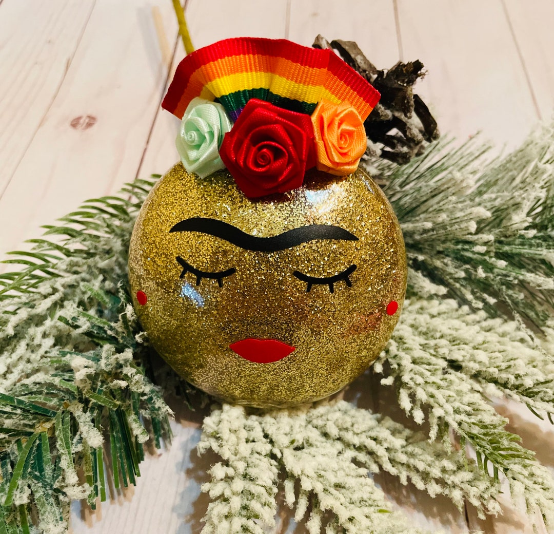 Frida Kahlo Christmas Ornament: Glitter Bulb With Flowers - Etsy