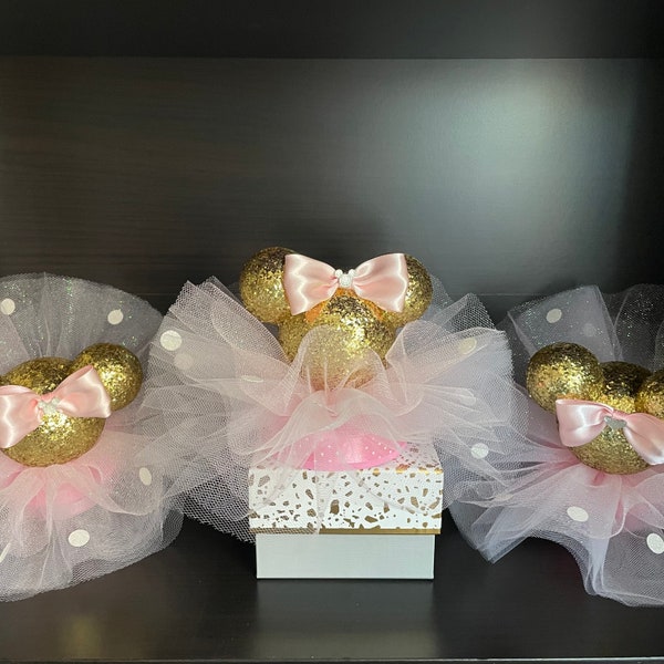 Minnie Mouse Pink & Gold Centerpiece, Baby Shower Centerpiece, First Birthday Centerpiece, Gold and Pink Cake Topper