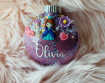 Princess Ornament, Girl Ornament, Personalized Ornament, Glitter Christmas Ornament, Charm Ornament, Stocking Stuffer