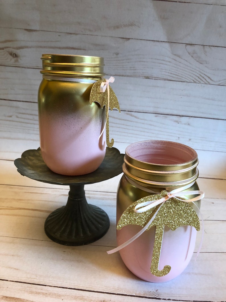 Baby Centerpiece Gold and Pink Mason Jar Baby Shower Etsy