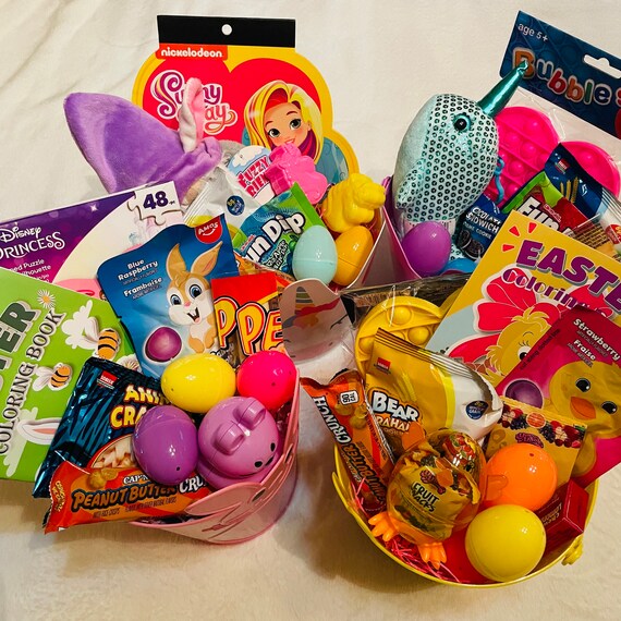 Easter baskets filled with candy and toys deals