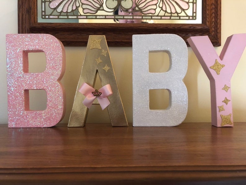 Baby Letters Baby Shower Centerpiece Pink & Gold Baby Etsy