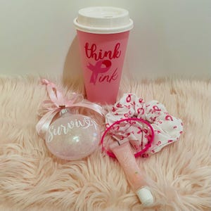 Breast Cancer Gift, Pink Gift Set, Think Pink Gift, Cancer Survivor Gift, Survivor Ornament, Cancer Ornament