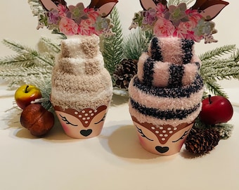 Fuzzy Sock Cupcakes, Christmas Fuzzy Socks, Christmas Gifts, Cupcake Booties, Holiday Fuzzy Socks, Stocking Stuffers for men and women